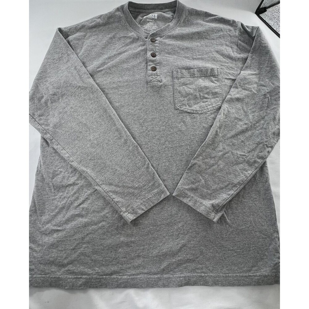 Duluth Mens Gray Long Sleeve Longtail Henley 3 Button Shirt Size L